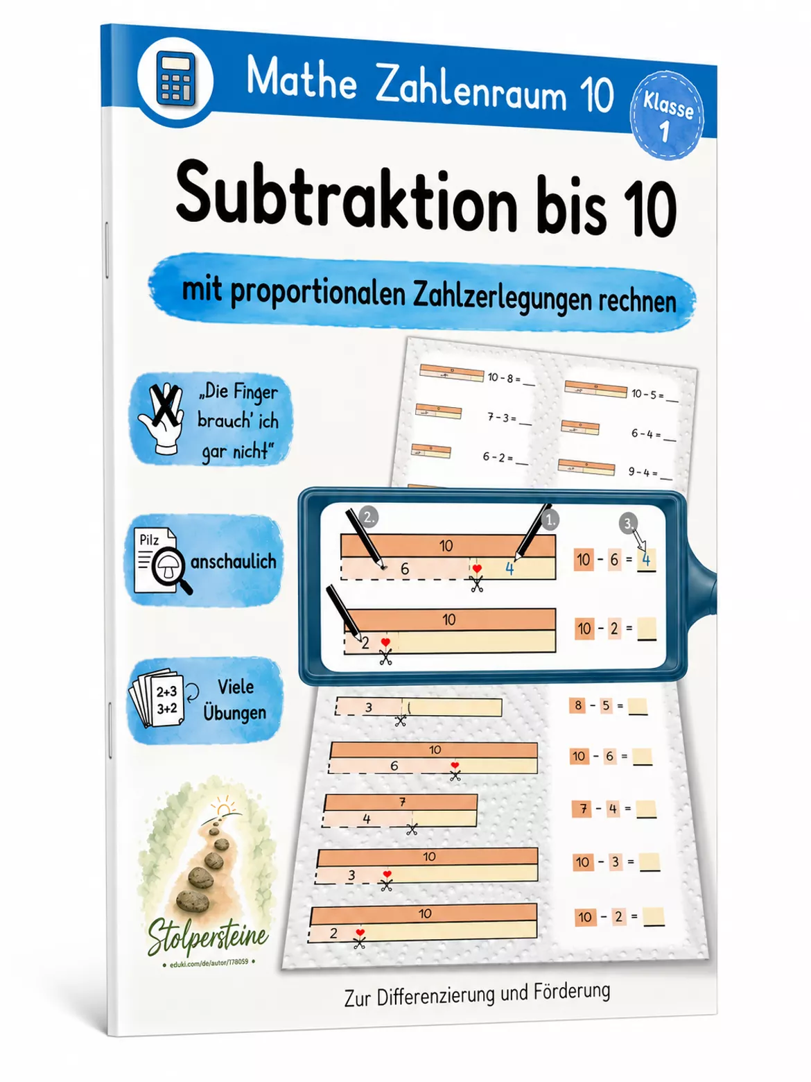 Bild in der Beschreibung des Unterrichtsmaterials Subtraktionen bis 10, mit proportionalen Zahlzerlegungen rechnen von Stolpersteine #5