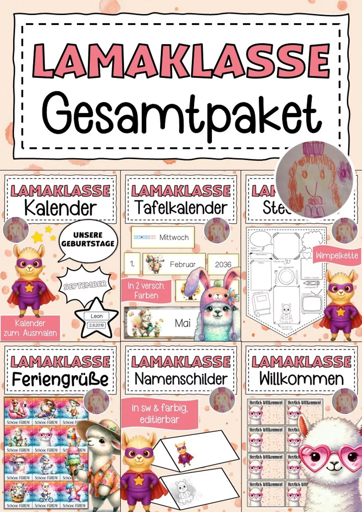 Bild in der Beschreibung des Unterrichtsmaterials Lamaklasse freies Schreiben Klassentier Lama von Abenteuer Grundschule #1