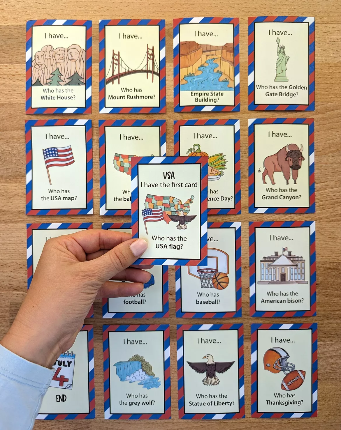 Bild in der Beschreibung des Unterrichtsmaterials USA - I have... Who has...? vocabulary game (Englisch) von Brighter Day Classroom #1