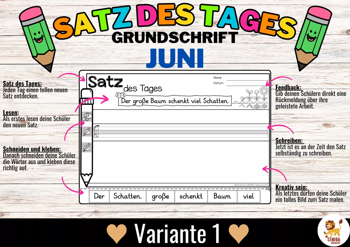 Bild in der Beschreibung des Unterrichtsmaterials Sätze schreiben / Satz des Tages / Schüttelsätze (Grundschrift) schreiben Frühling Sommer Juni Primavera Estate Giugno Tedesco von SIMBA Trainers Education #1