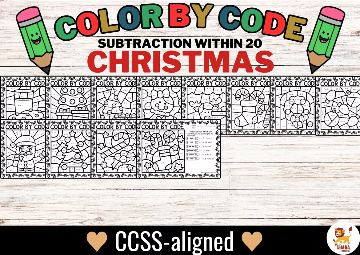 Bild in der Beschreibung des Unterrichtsmaterials Color by code - Subtraction within 20 (Christmas) | Navidad Sumas y restas Matemáticas Inglés von SIMBA Trainers Education #2