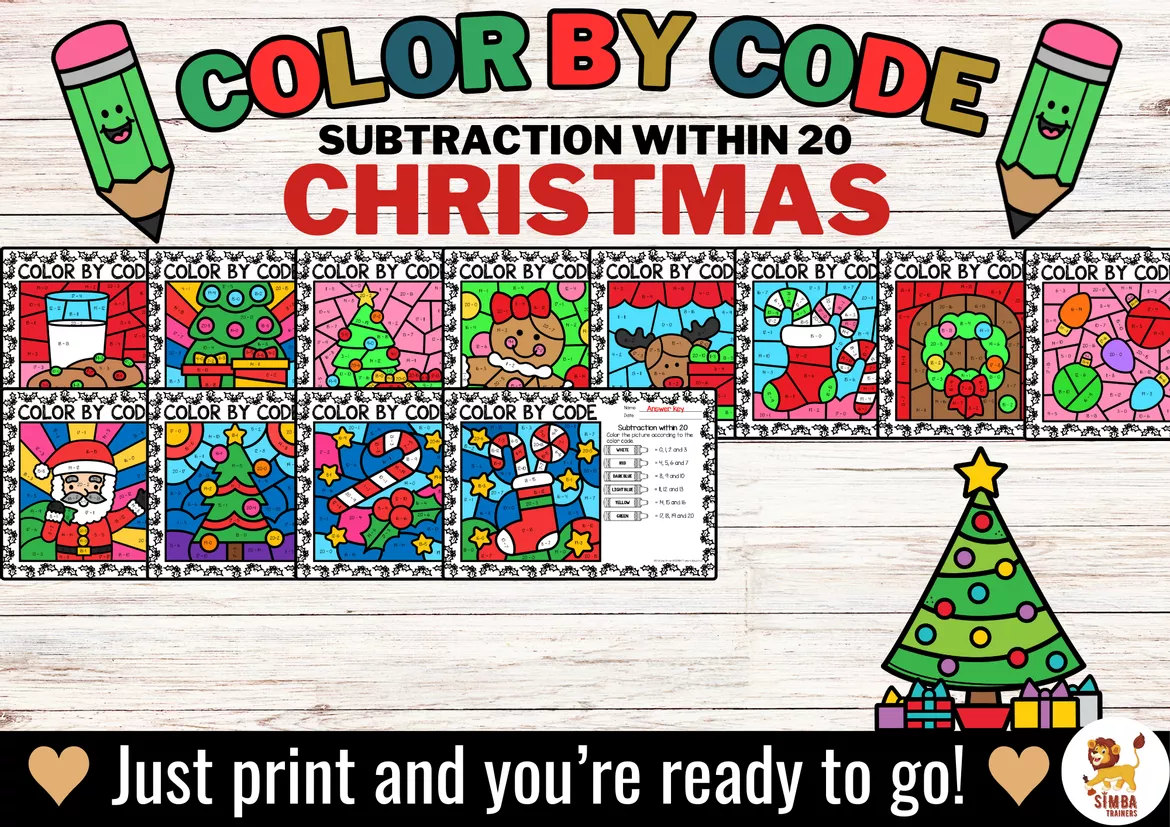Bild in der Beschreibung des Unterrichtsmaterials Color by code - Subtraction within 20 (Christmas) | Navidad Sumas y restas Matemáticas Inglés von SIMBA Trainers Education #3
