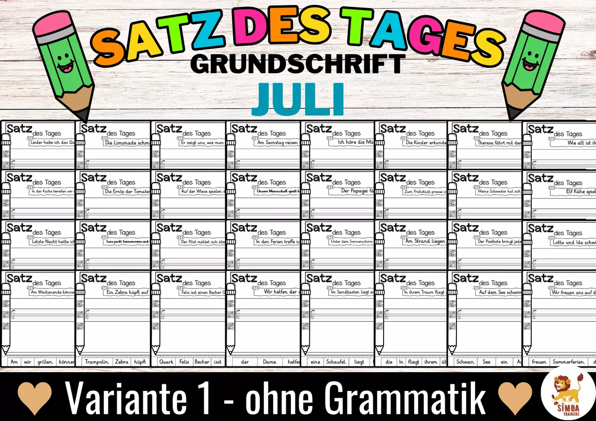 Bild in der Beschreibung des Unterrichtsmaterials Sätze schreiben / Satz des Tages / Schüttelsätze (Grundschrift) schreiben Sommer Sommerferien Juli Alemán von SIMBA Trainers Education #4