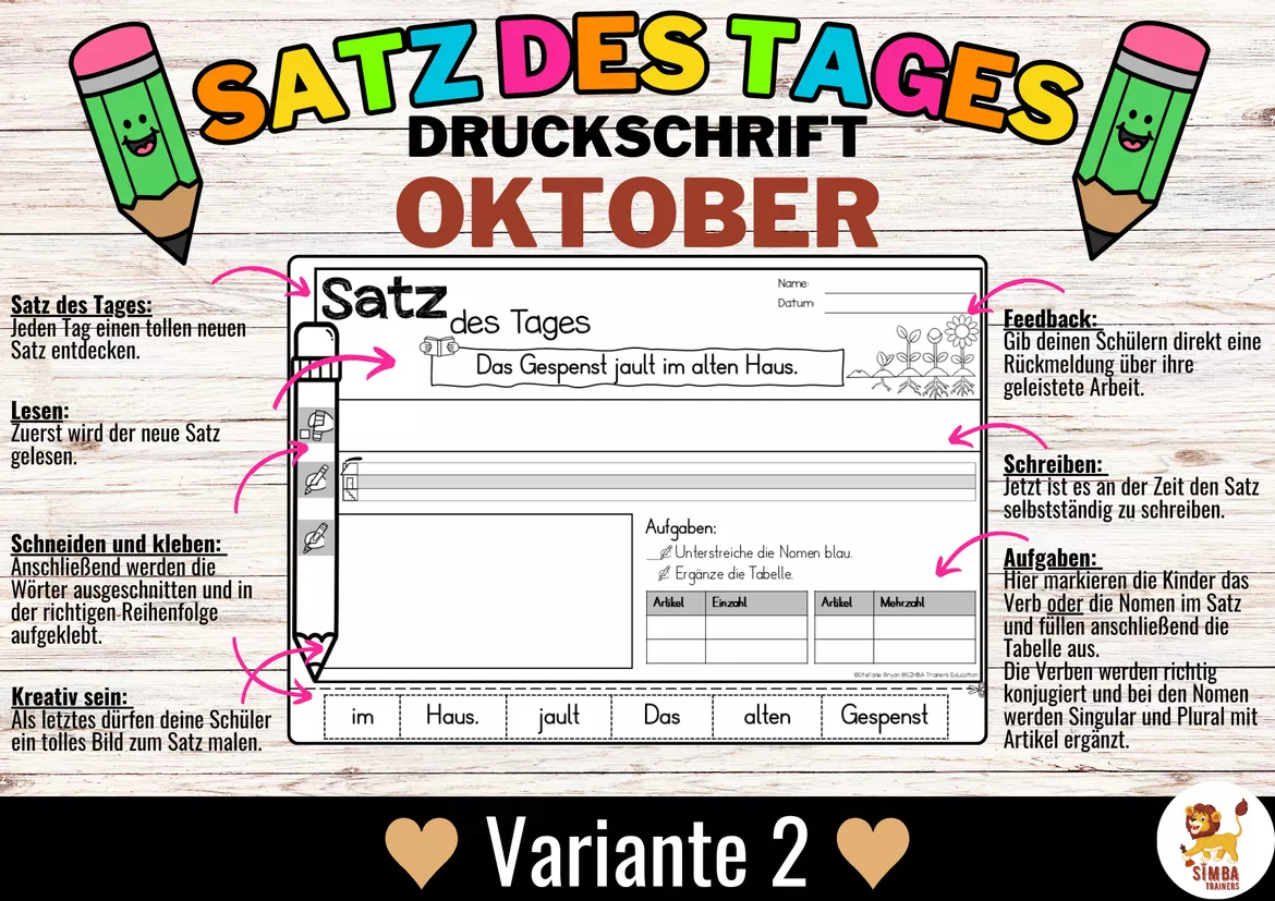 Bild in der Beschreibung des Unterrichtsmaterials Sätze schreiben / Satz des Tages / Schüttelsätze (Druckschrift) schreiben Herbst Halloween Oktober Alemán von SIMBA Trainers Education #2