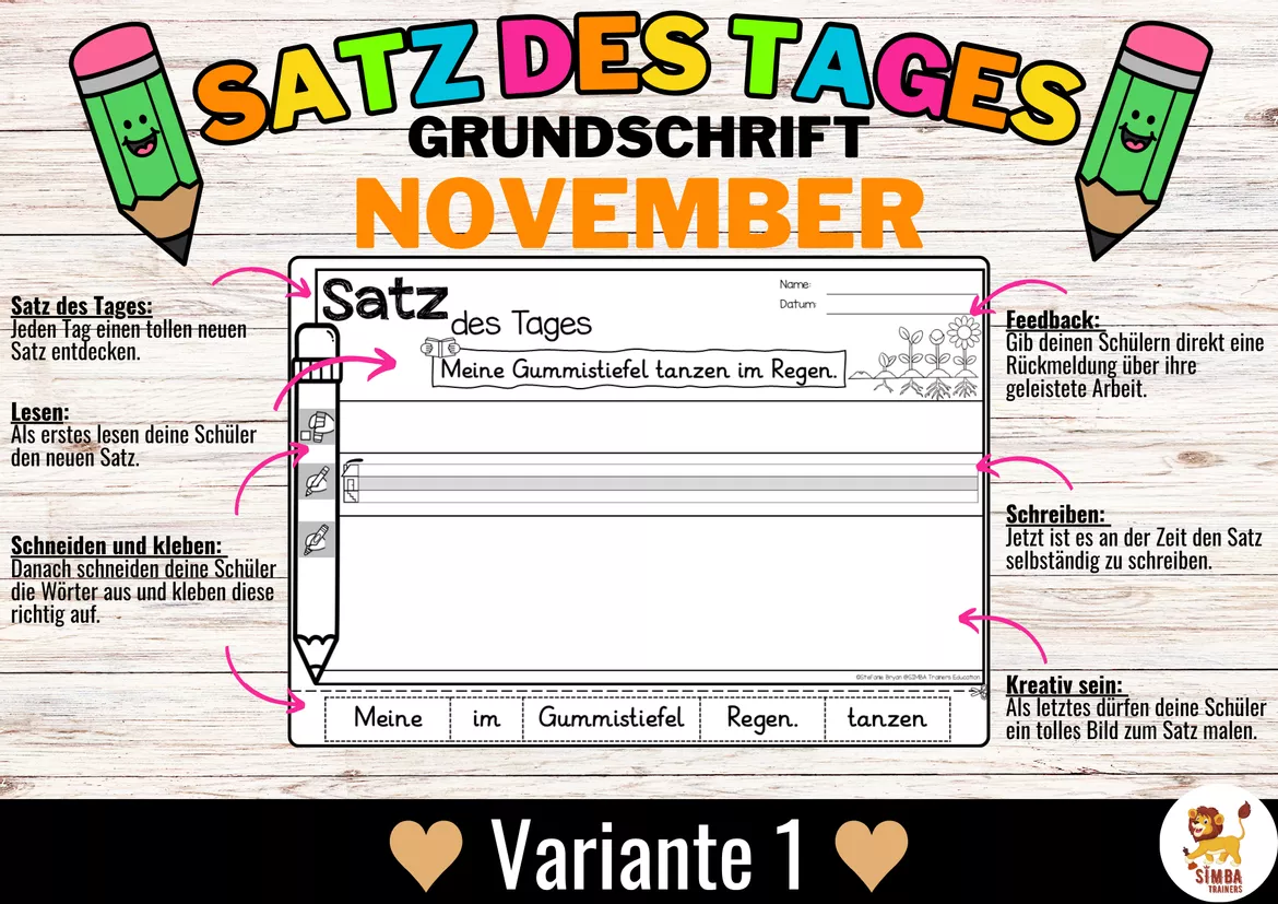 Bild in der Beschreibung des Unterrichtsmaterials Sätze schreiben / Satz des Tages / Schüttelsätze (Grundschrift) schreiben Herbst November Alemán von SIMBA Trainers Education #1