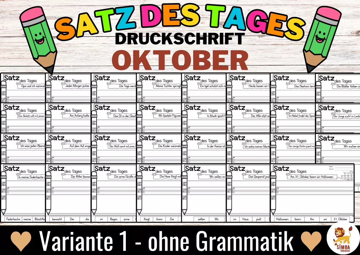 Bild in der Beschreibung des Unterrichtsmaterials Sätze schreiben / Satz des Tages / Schüttelsätze (Druckschrift) schreiben Herbst Halloween Oktober Alemán von SIMBA Trainers Education #4