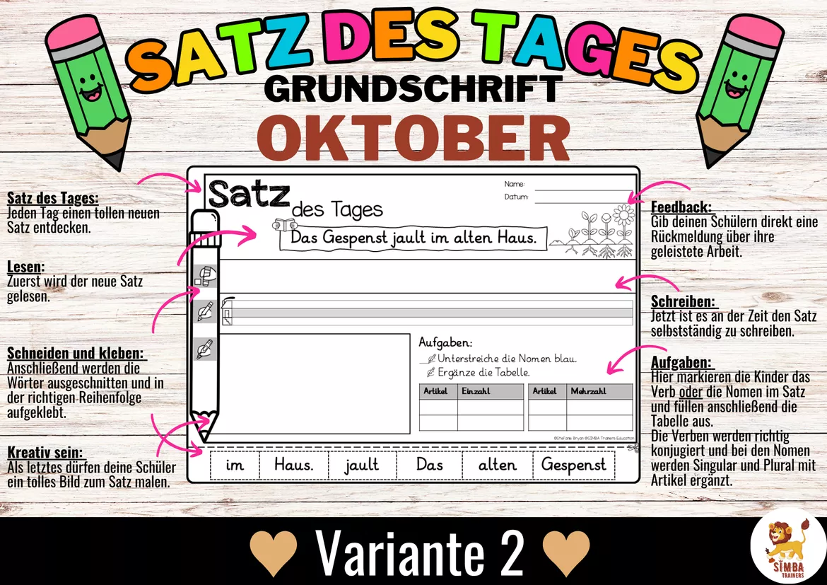Bild in der Beschreibung des Unterrichtsmaterials Sätze schreiben / Satz des Tages / Schüttelsätze (Grundschrift) schreiben Herbst Halloween Oktober Alemán von SIMBA Trainers Education #2