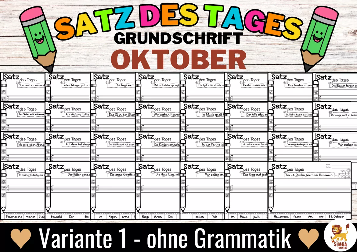 Bild in der Beschreibung des Unterrichtsmaterials Sätze schreiben / Satz des Tages / Schüttelsätze (Grundschrift) schreiben Herbst Halloween Oktober Alemán von SIMBA Trainers Education #4