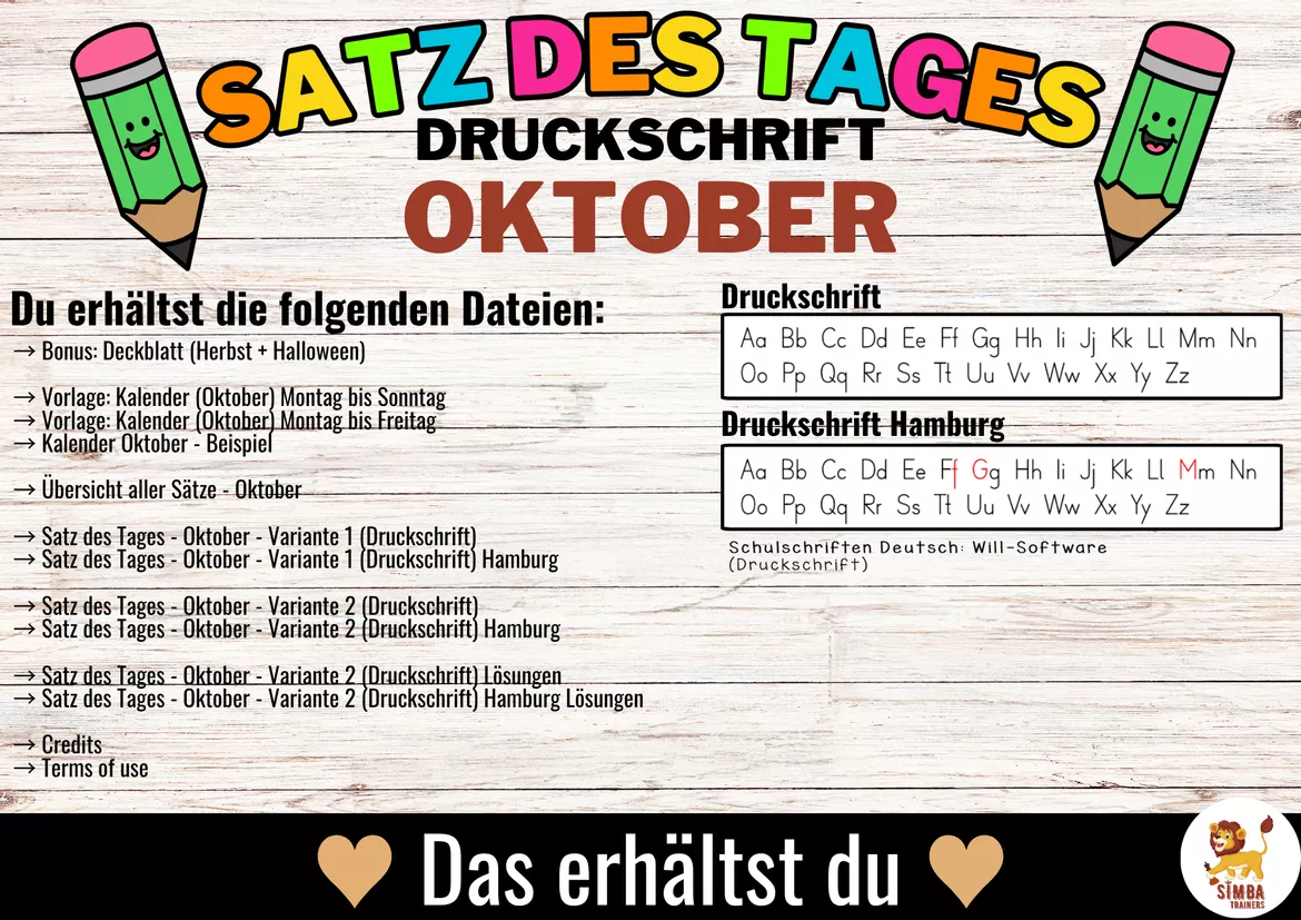 Bild in der Beschreibung des Unterrichtsmaterials Sätze schreiben / Satz des Tages / Schüttelsätze (Druckschrift) schreiben Herbst Halloween Oktober Alemán von SIMBA Trainers Education #3