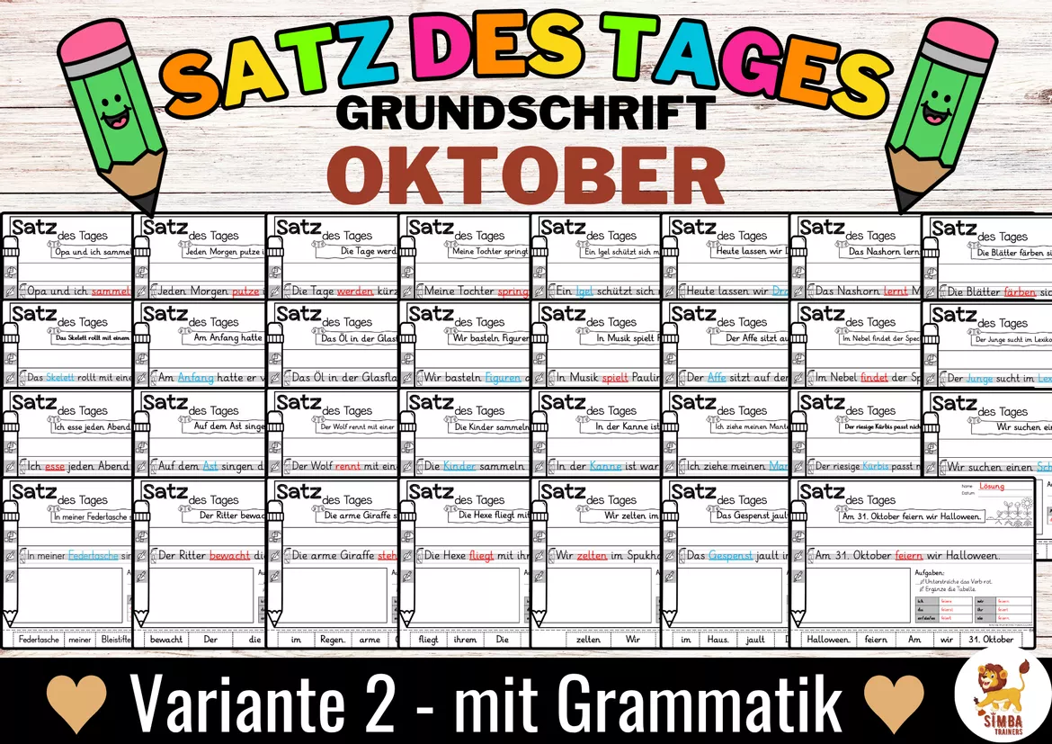 Bild in der Beschreibung des Unterrichtsmaterials Sätze schreiben / Satz des Tages / Schüttelsätze (Grundschrift) schreiben Herbst Halloween Oktober Alemán von SIMBA Trainers Education #5