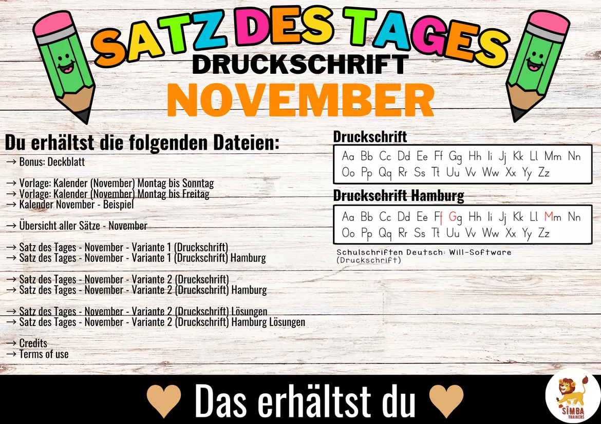 Bild in der Beschreibung des Unterrichtsmaterials Sätze schreiben / Satz des Tages / Schüttelsätze (Druckschrift) schreiben Herbst November Alemán von SIMBA Trainers Education #3
