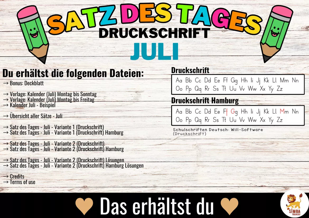 Bild in der Beschreibung des Unterrichtsmaterials Sätze schreiben / Satz des Tages / Schüttelsätze (Druckschrift) schreiben Sommer Sommerferien Juli Alemán von SIMBA Trainers Education #3