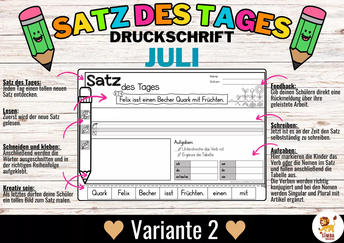 Bild in der Beschreibung des Unterrichtsmaterials Sätze schreiben / Satz des Tages / Schüttelsätze (Druckschrift) schreiben Sommer Sommerferien Juli Alemán von SIMBA Trainers Education #2
