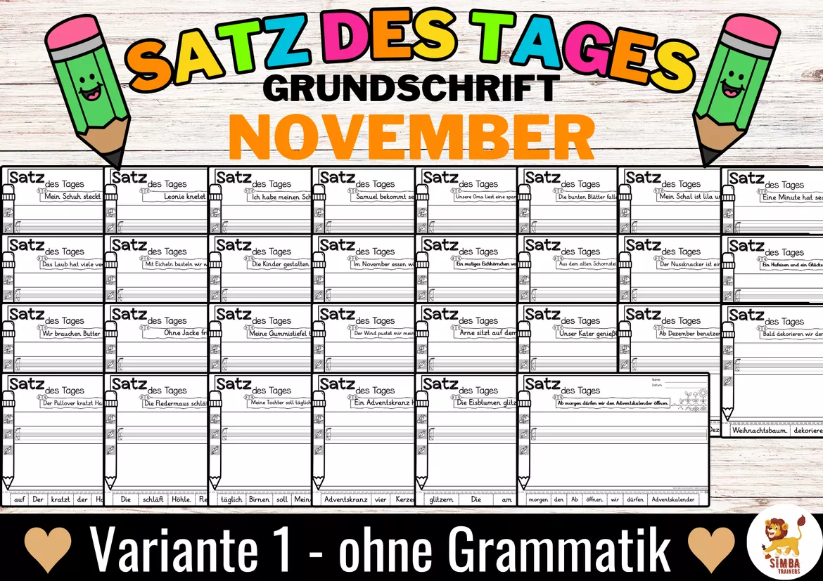 Bild in der Beschreibung des Unterrichtsmaterials Sätze schreiben / Satz des Tages / Schüttelsätze (Grundschrift) schreiben Herbst November Alemán von SIMBA Trainers Education #4