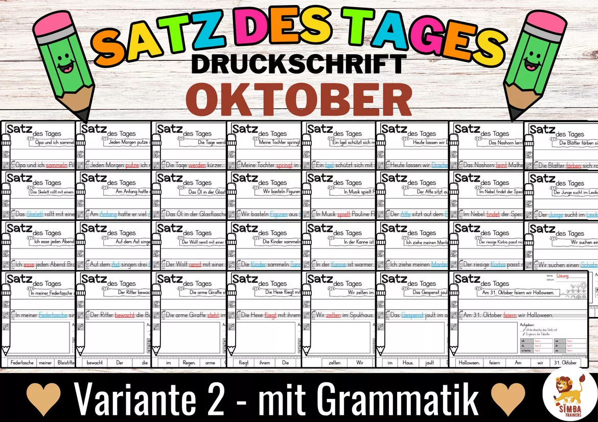 Bild in der Beschreibung des Unterrichtsmaterials Sätze schreiben / Satz des Tages / Schüttelsätze (Druckschrift) schreiben Herbst Halloween Oktober Alemán von SIMBA Trainers Education #5