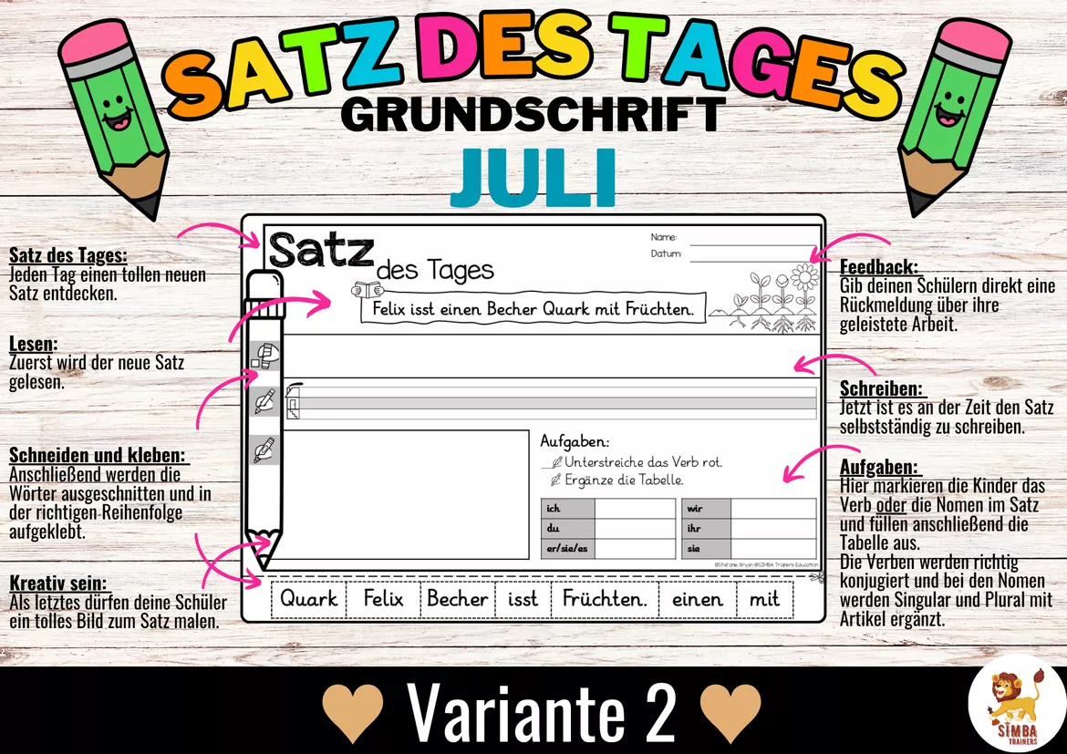Bild in der Beschreibung des Unterrichtsmaterials Sätze schreiben / Satz des Tages / Schüttelsätze (Grundschrift) schreiben Sommer Sommerferien Juli Alemán von SIMBA Trainers Education #2
