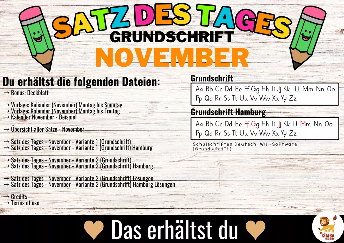Bild in der Beschreibung des Unterrichtsmaterials Sätze schreiben / Satz des Tages / Schüttelsätze (Grundschrift) schreiben Herbst November Alemán von SIMBA Trainers Education #3