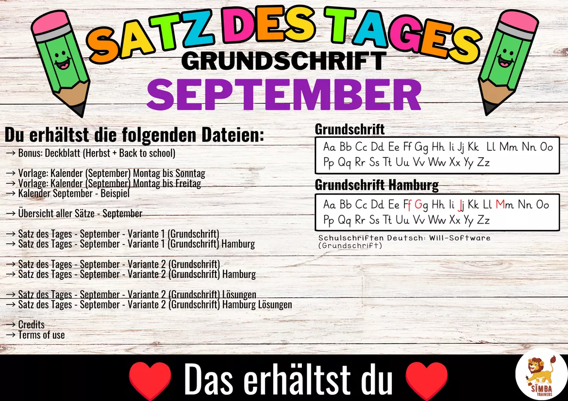 Bild in der Beschreibung des Unterrichtsmaterials Sätze schreiben / Satz des Tages / Schüttelsätze (Grundschrift) schreiben Herbst Back to school Schulstart September Alemán von SIMBA Trainers Education #3