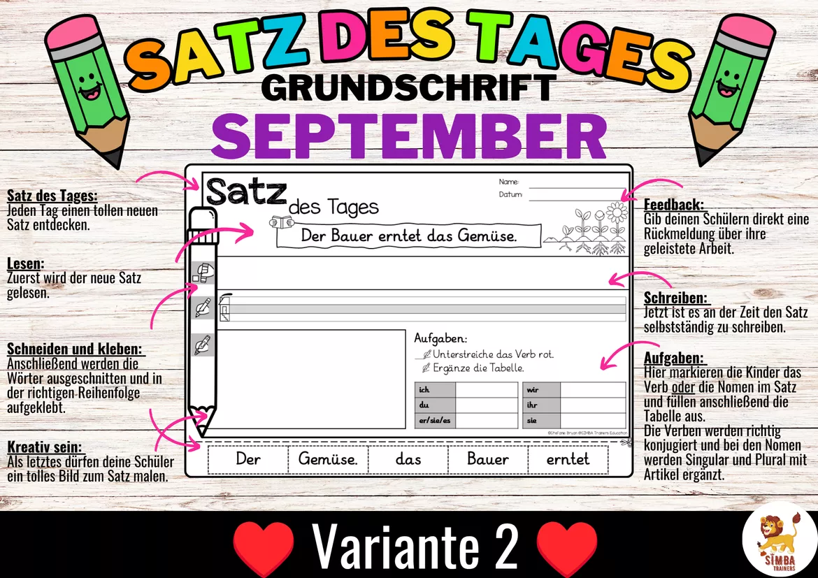 Bild in der Beschreibung des Unterrichtsmaterials Sätze schreiben / Satz des Tages / Schüttelsätze (Grundschrift) schreiben Herbst Back to school Schulstart September Alemán von SIMBA Trainers Education #2