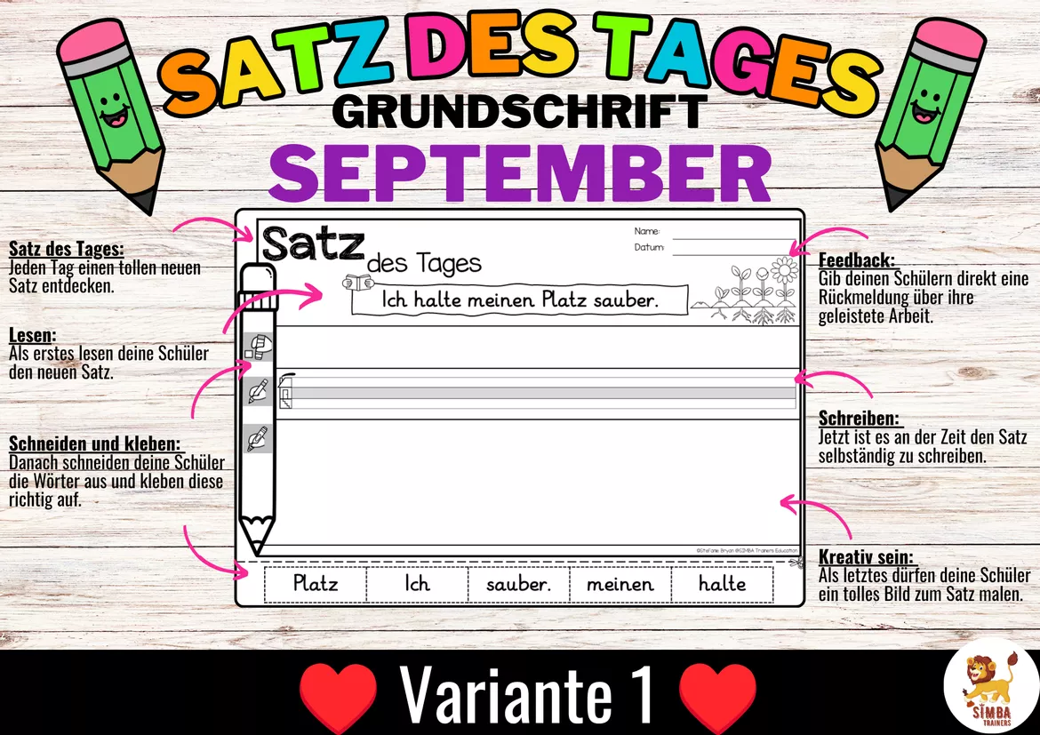 Bild in der Beschreibung des Unterrichtsmaterials Sätze schreiben / Satz des Tages / Schüttelsätze (Grundschrift) schreiben Herbst Back to school Schulstart September Alemán von SIMBA Trainers Education #1