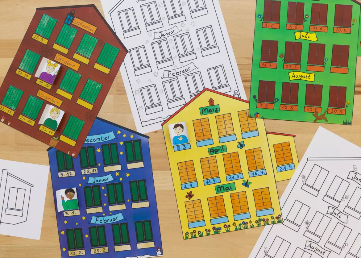 Bild in der Beschreibung des Unterrichtsmaterials Geburtstagskalender Jahreszeitenhäuser, Grundschule von Pinselpauker #1