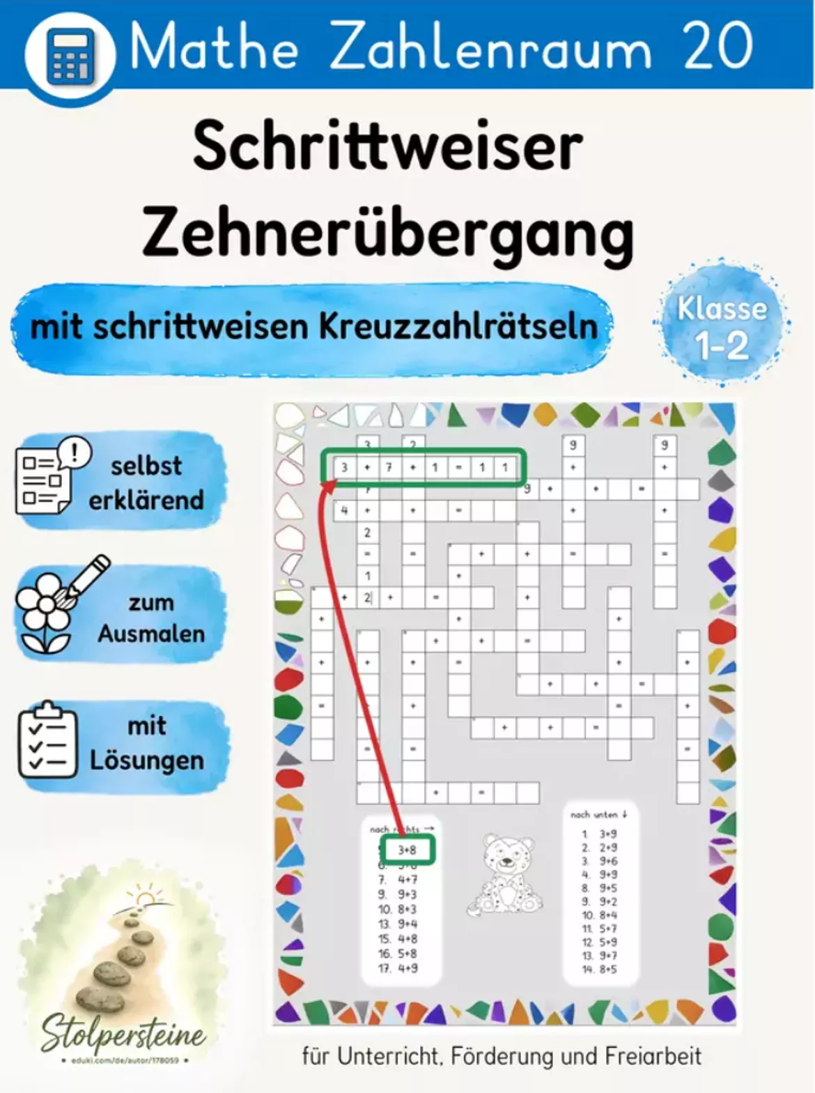 Bild in der Beschreibung des Unterrichtsmaterials Zehnerübergang in Spiralen und Kreuzzahlrätseln üben von Stolpersteine #2