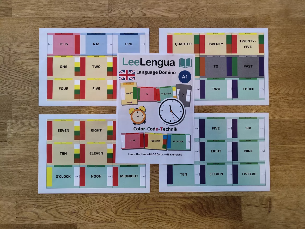 Bild in der Beschreibung des Unterrichtsmaterials La hora en inglés 🧩 Juego de Dominó & Estructura del tiempo (Inglés 1º / 2º ESO) von LeeLengua #2