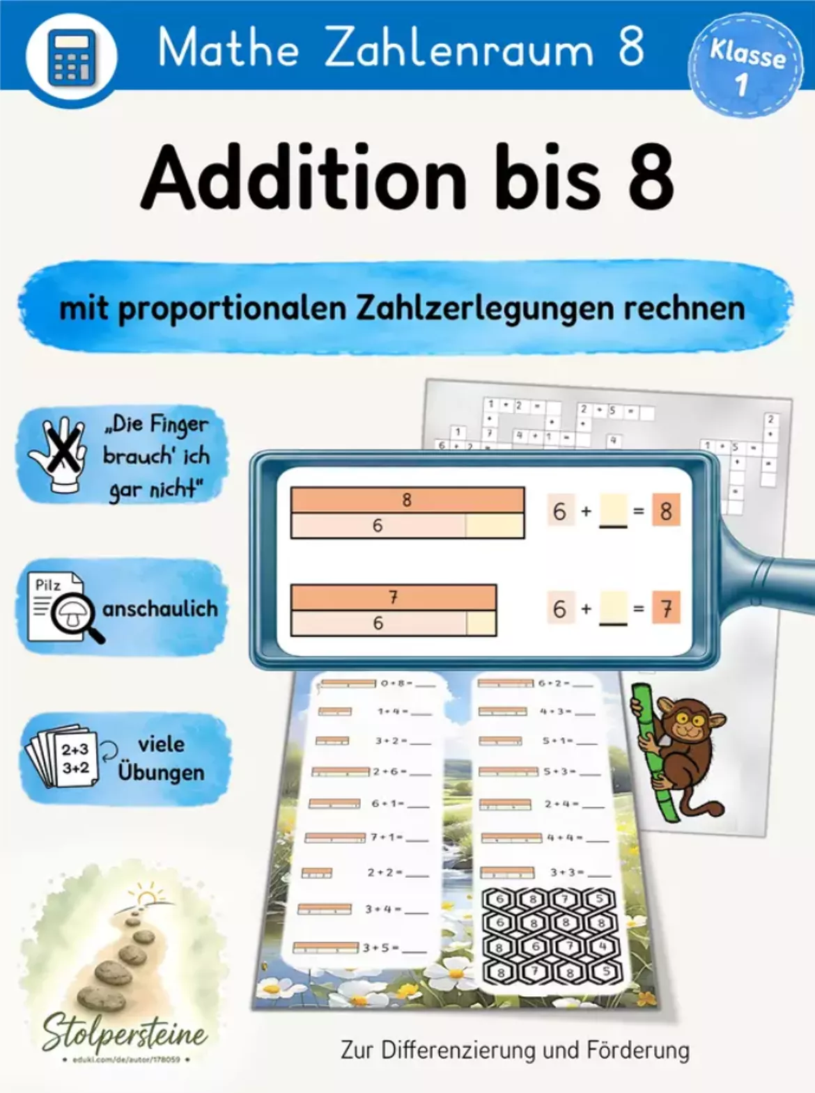 Bild in der Beschreibung des Unterrichtsmaterials Subtraktion bis 8, mit proportionalen Zahlzerlegungen rechnen von Stolpersteine #3
