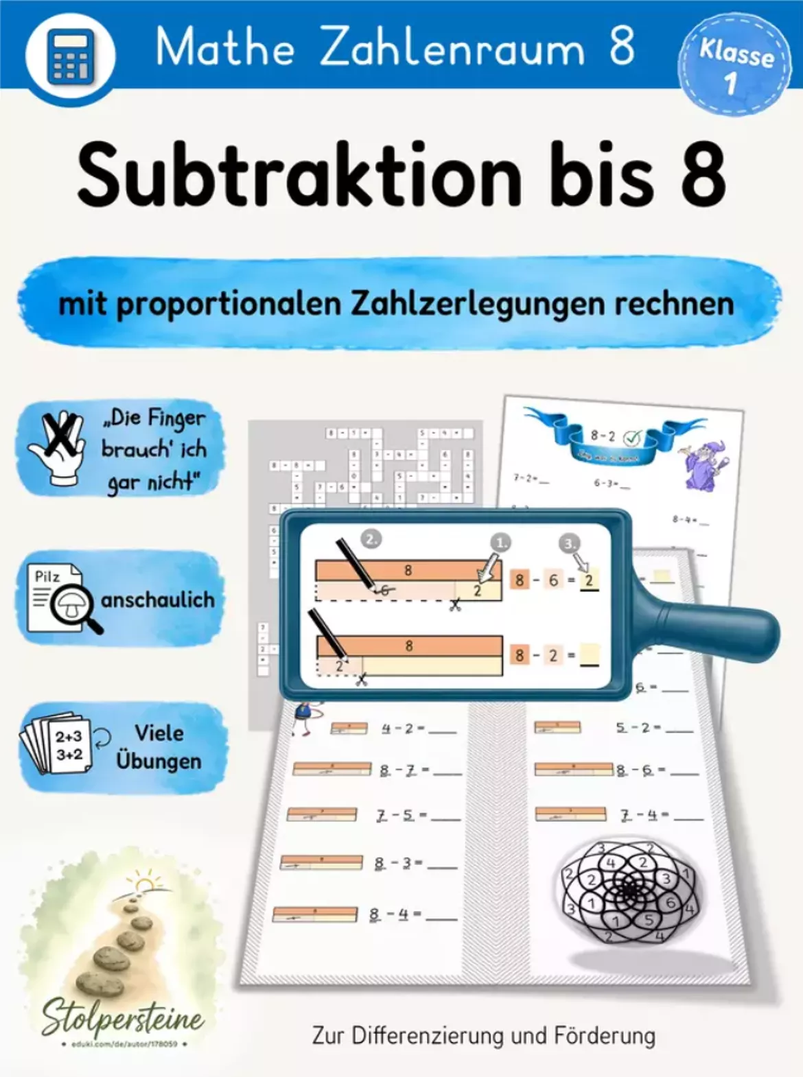Bild in der Beschreibung des Unterrichtsmaterials Addition bis 8, mit proportionalen Zahlzerlegungen rechnen von Stolpersteine #9