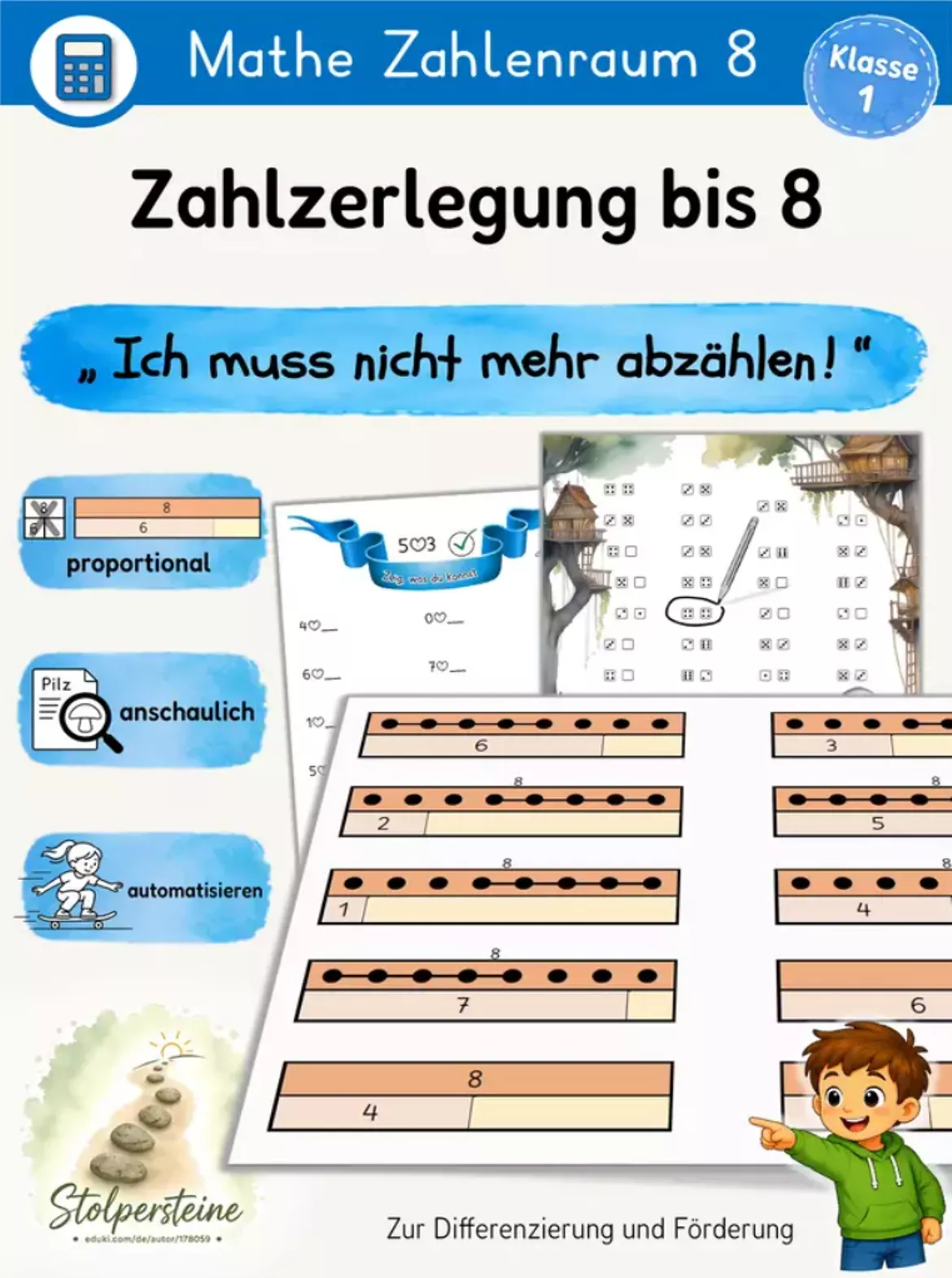 Bild in der Beschreibung des Unterrichtsmaterials Sammelband Plus und Minus bis 7, mit Zerlegungen rechnen von Stolpersteine #8