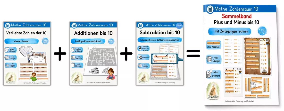 Bild in der Beschreibung des Unterrichtsmaterials Subtraktionen bis 10, mit proportionalen Zahlzerlegungen rechnen von Stolpersteine #2