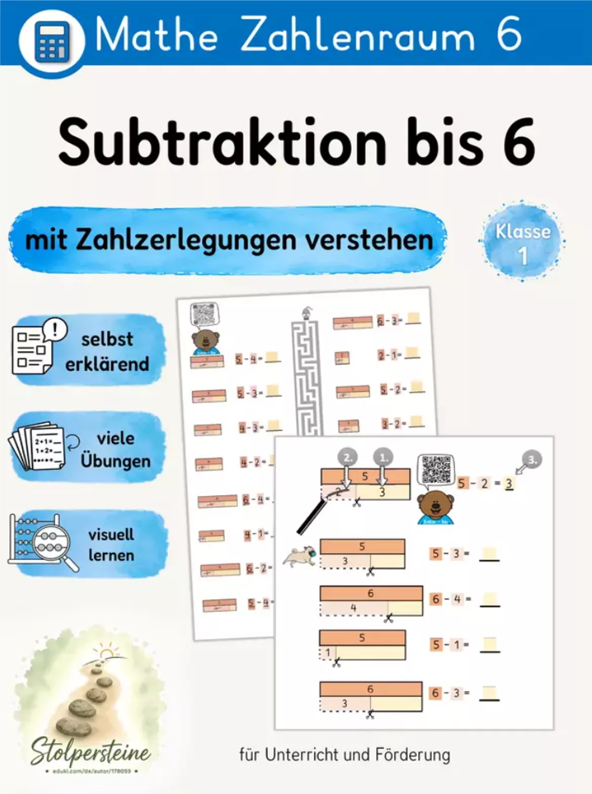 Bild in der Beschreibung des Unterrichtsmaterials Addition bis 7, mit proportionalen Zahlzerlegungen rechnen von Stolpersteine #5