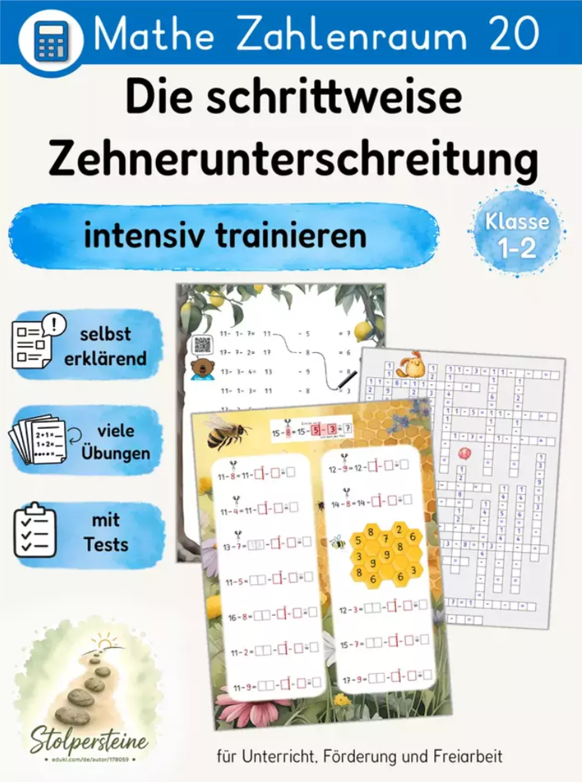 Bild in der Beschreibung des Unterrichtsmaterials 5 min. Klassen-Screening, ± Zehnerübergang bis 20 (Förderdiagnostik) von Stolpersteine #4