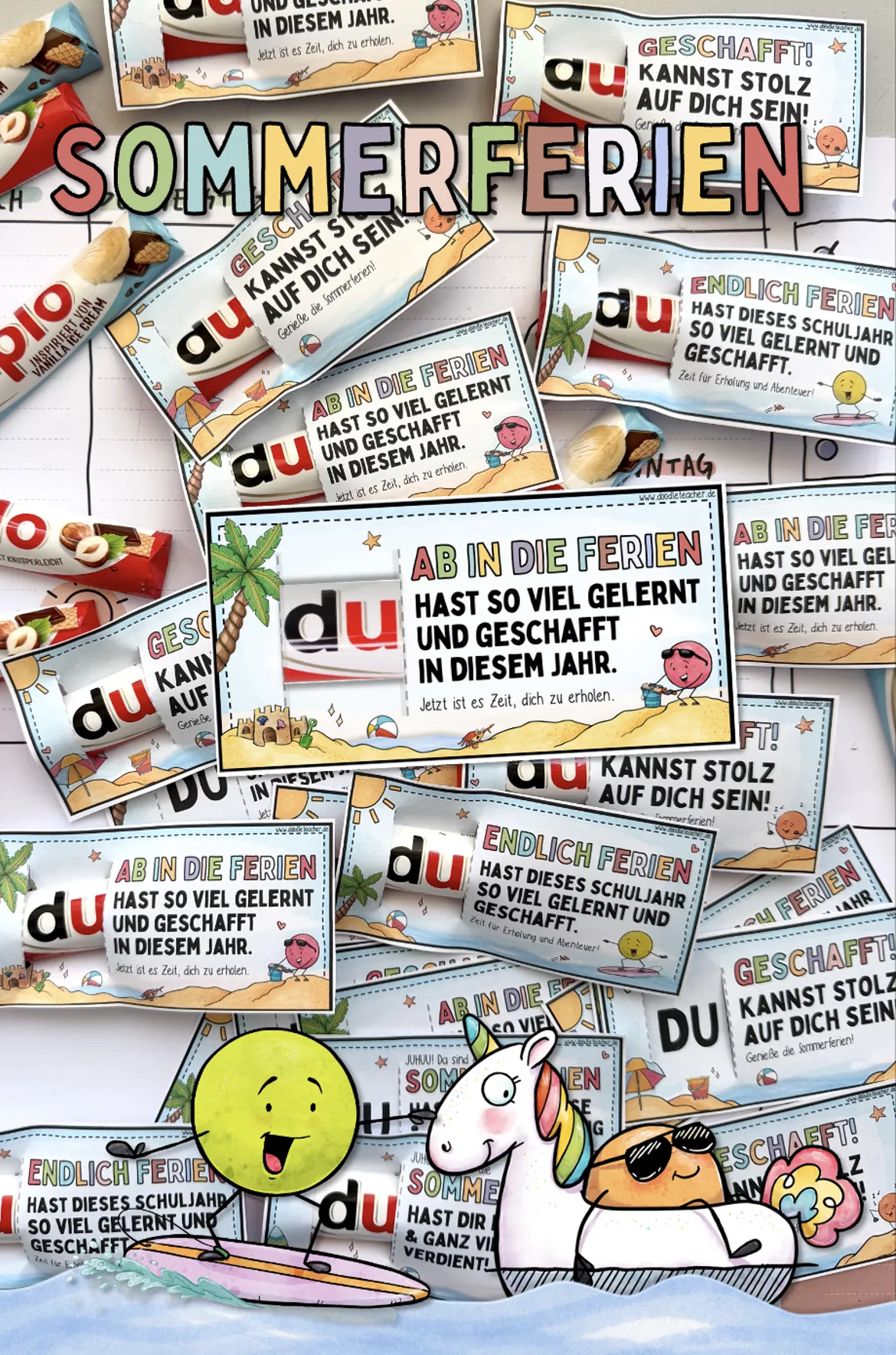 Bild in der Beschreibung des Unterrichtsmaterials Sommerferien Mitgebsel / Geschenk Grundschule + Schokoriegel Abschiedsgeschenk Schuljahresende von Doodleteacher #2