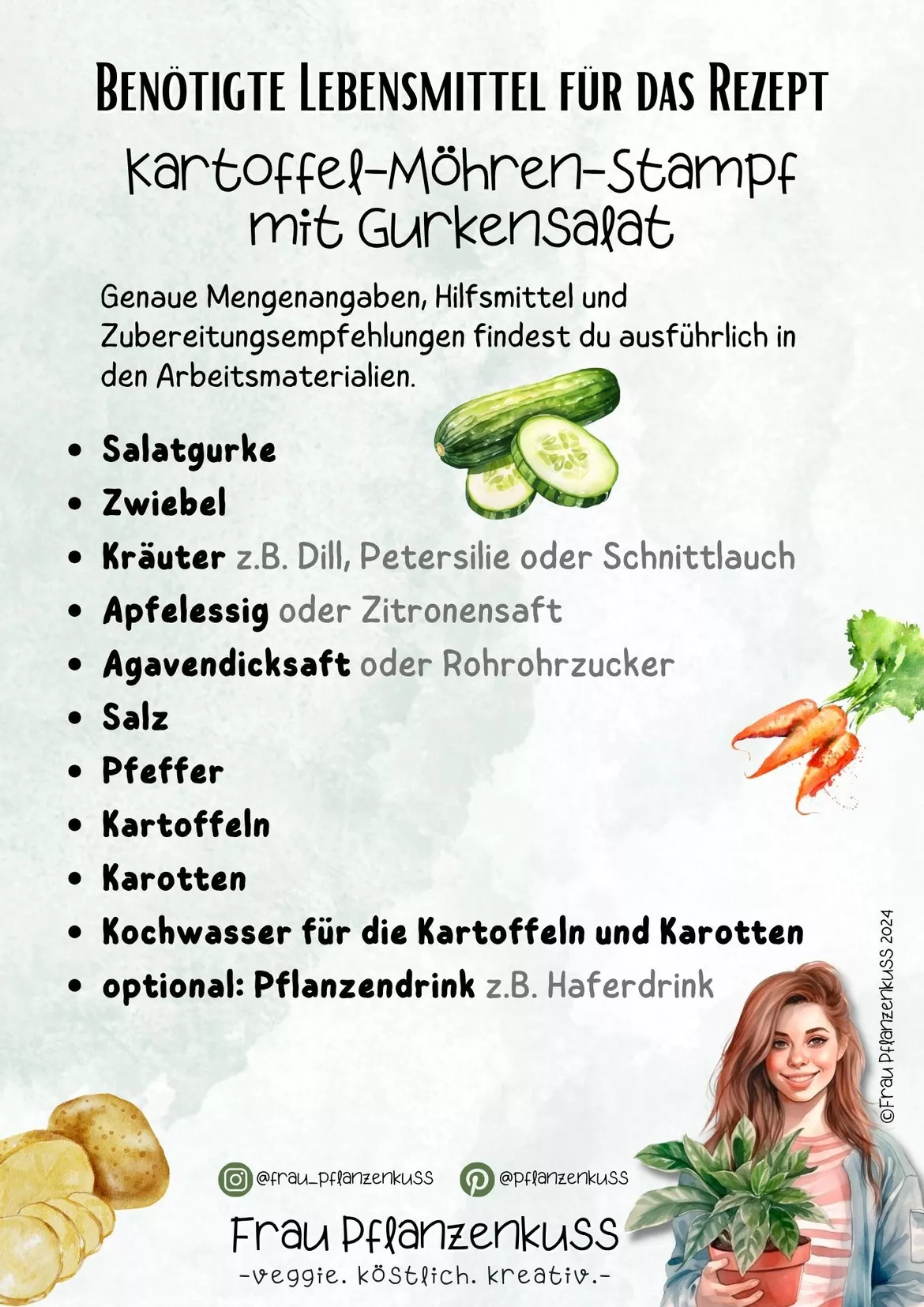 Bild in der Beschreibung des Unterrichtsmaterials Rezept: Kartoffel-Möhren-Stampf mit Gurkensalat (vegan) | Hauswirtschaft & Ernährung | Klasse 5–9 von Frau Pflanzenkuss #1