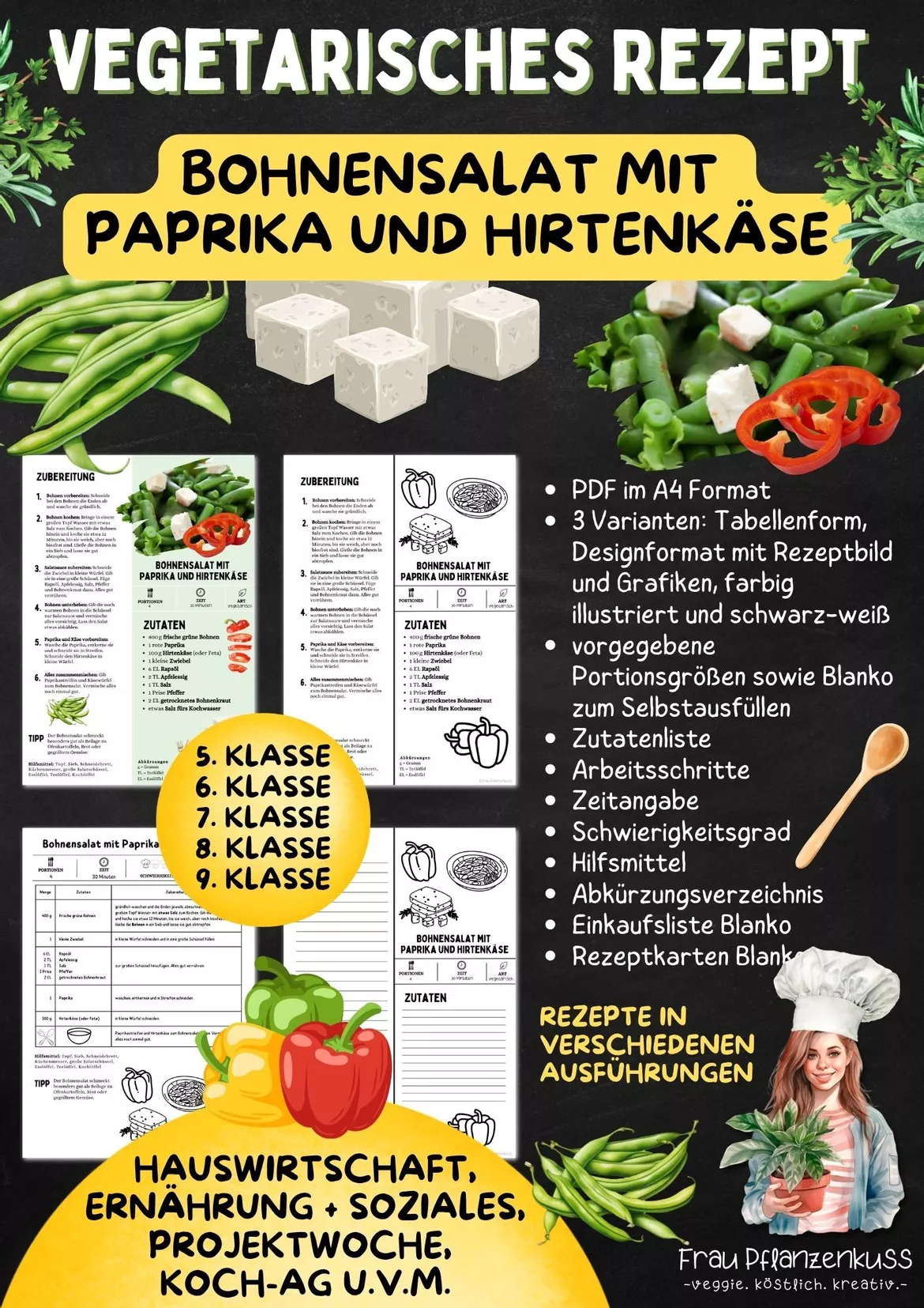 Bild in der Beschreibung des Unterrichtsmaterials Rezept: Bohnensalat mit Hirtenkäse & Paprika | Vegetarisch | Hauswirtschaft & Ernährung | Klasse 5–9 von Frau Pflanzenkuss #2