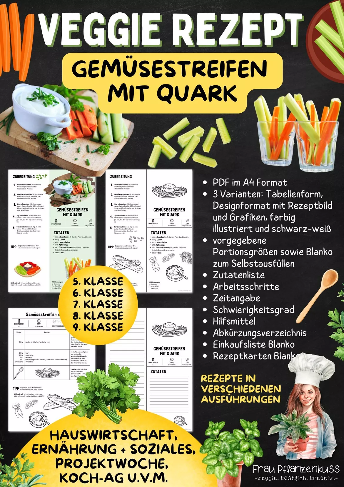 Bild in der Beschreibung des Unterrichtsmaterials Rezept: Gemüsesticks mit Quark-Dip | Vegetarisch | Hauswirtschaft & Ernährung | Klasse 5–9 von Frau Pflanzenkuss #2