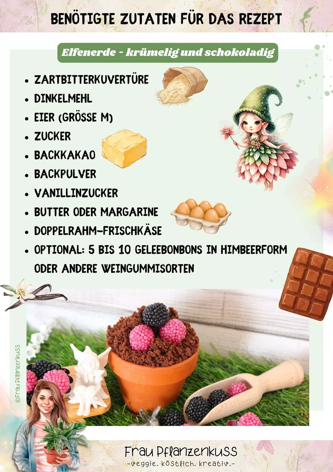 Bild in der Beschreibung des Unterrichtsmaterials Elfenrezept: Essbare Erde – Schokoladenkuchen im Blumentopf | Kreatives Backprojekt | Schule & Projekte | Klasse 3–6 von Frau Pflanzenkuss #1