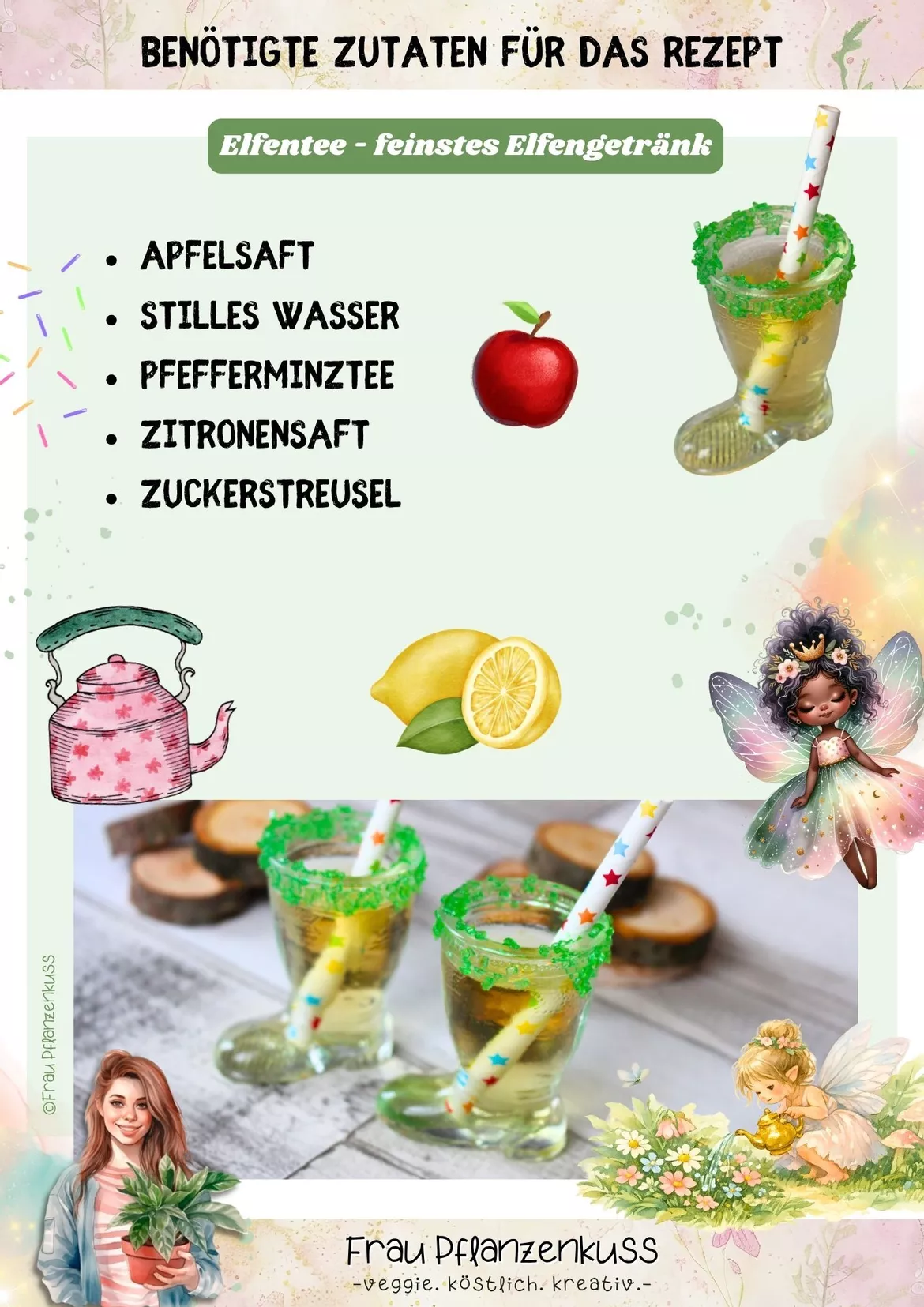 Bild in der Beschreibung des Unterrichtsmaterials Elfenrezept: Elfentee – Feinstes Elfentrank aus der Elfenküche | Getränk | Klasse 3–6 von Frau Pflanzenkuss #1