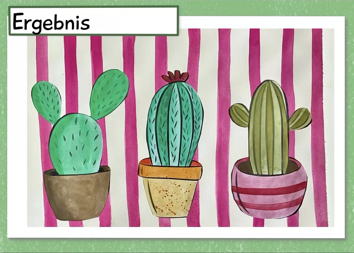 Bild in der Beschreibung des Unterrichtsmaterials Kakteen im Topf, Wasserfarbe, Kunst Grundschule von frau_kupira #1