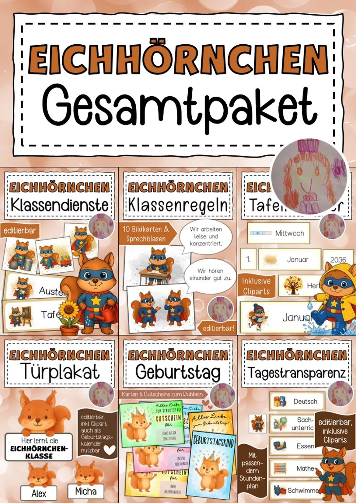 Bild in der Beschreibung des Unterrichtsmaterials Willkommensgruß Klassentier Eichhörnchen Regenbogen von Abenteuer Grundschule #1