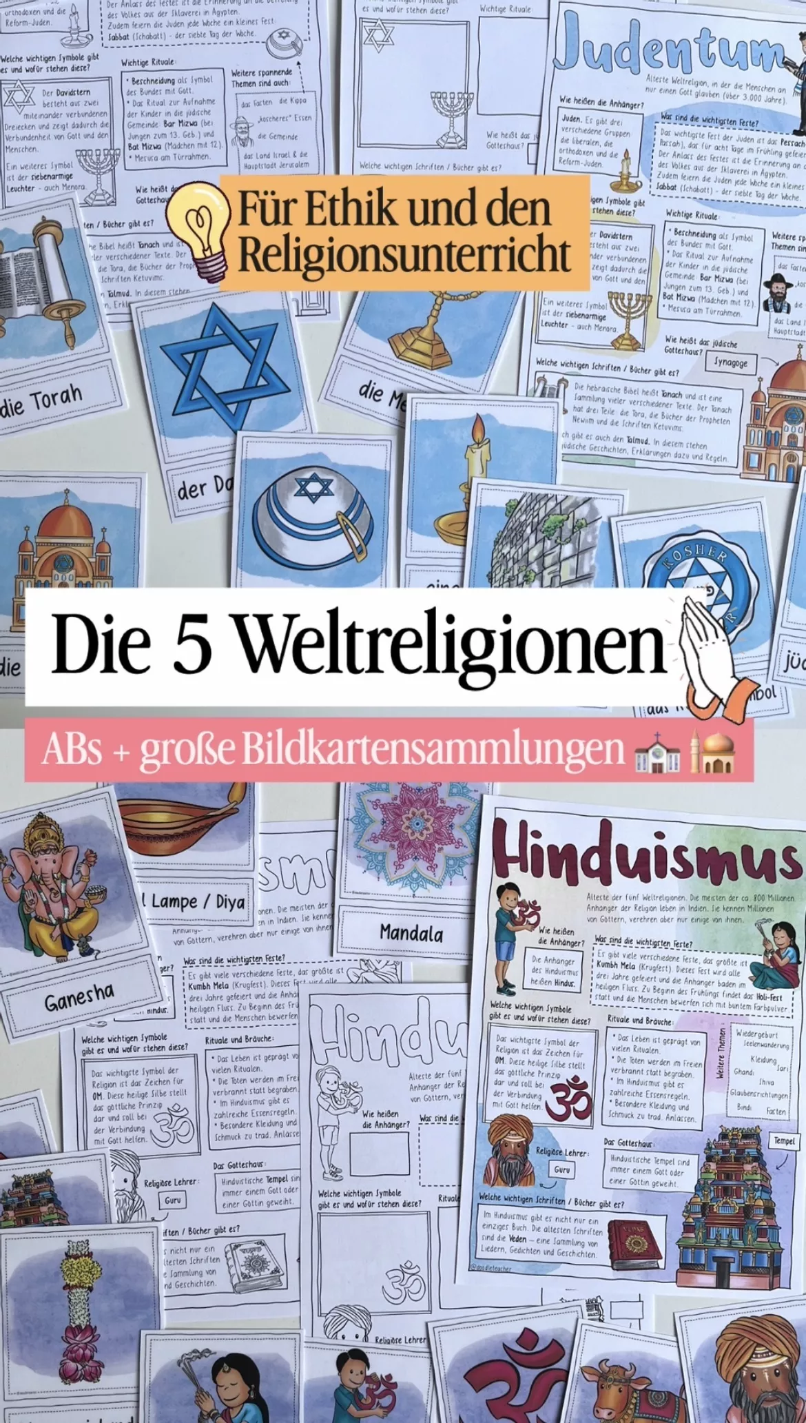 Bild in der Beschreibung des Unterrichtsmaterials Die 5 Weltreligionen - PAKET Bildkarten & Sketchnotes – wachsendes Materialpaket Religion von Doodleteacher #1