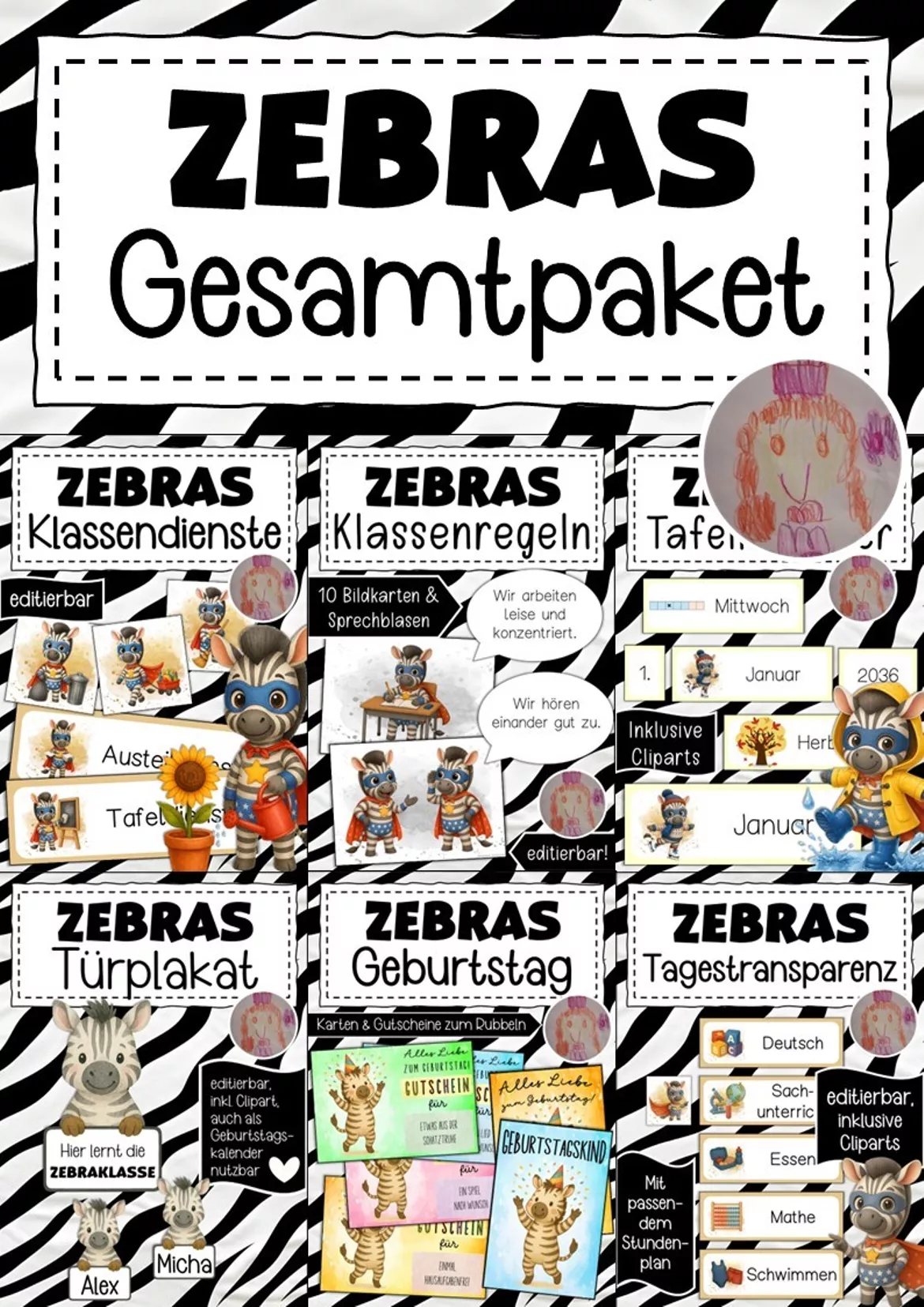 Bild in der Beschreibung des Unterrichtsmaterials Willkommensgruß Klassentier Zebra Regenbogen von Abenteuer Grundschule #1