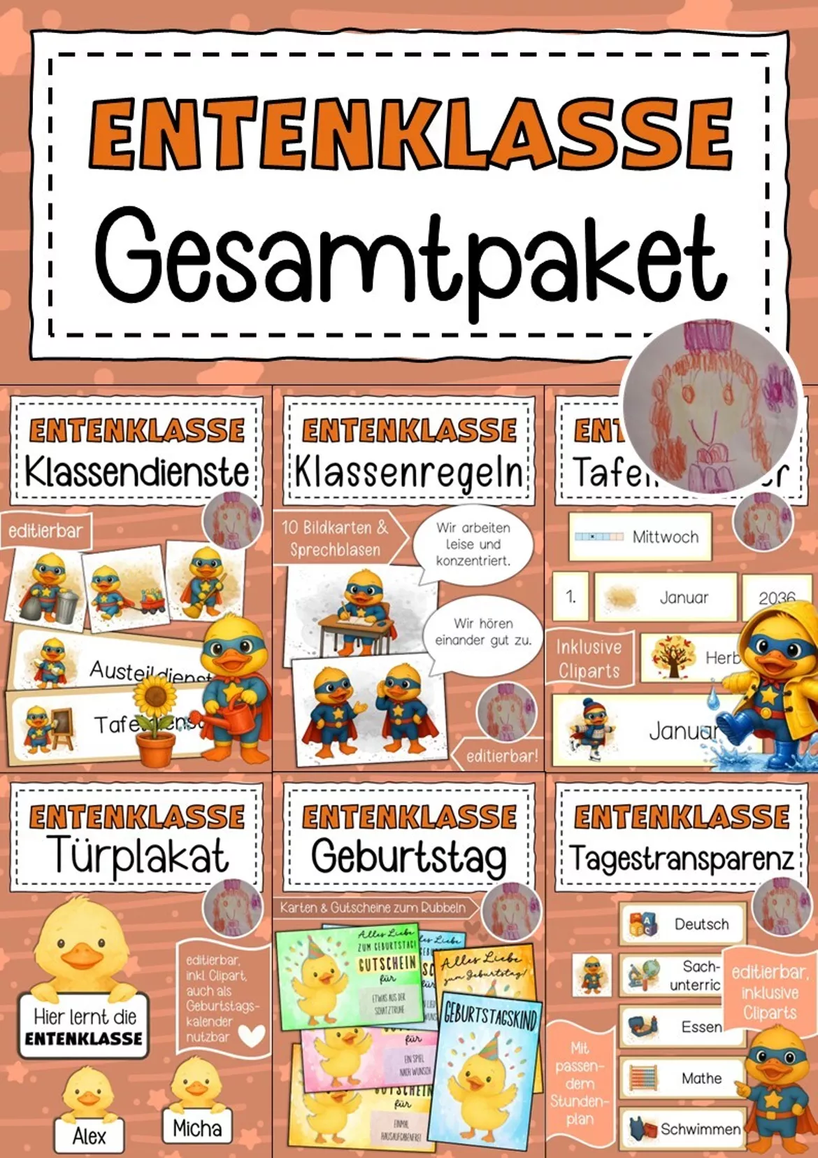 Bild in der Beschreibung des Unterrichtsmaterials Willkommensgruß Klassentier Ente Regenbogen von Abenteuer Grundschule #1