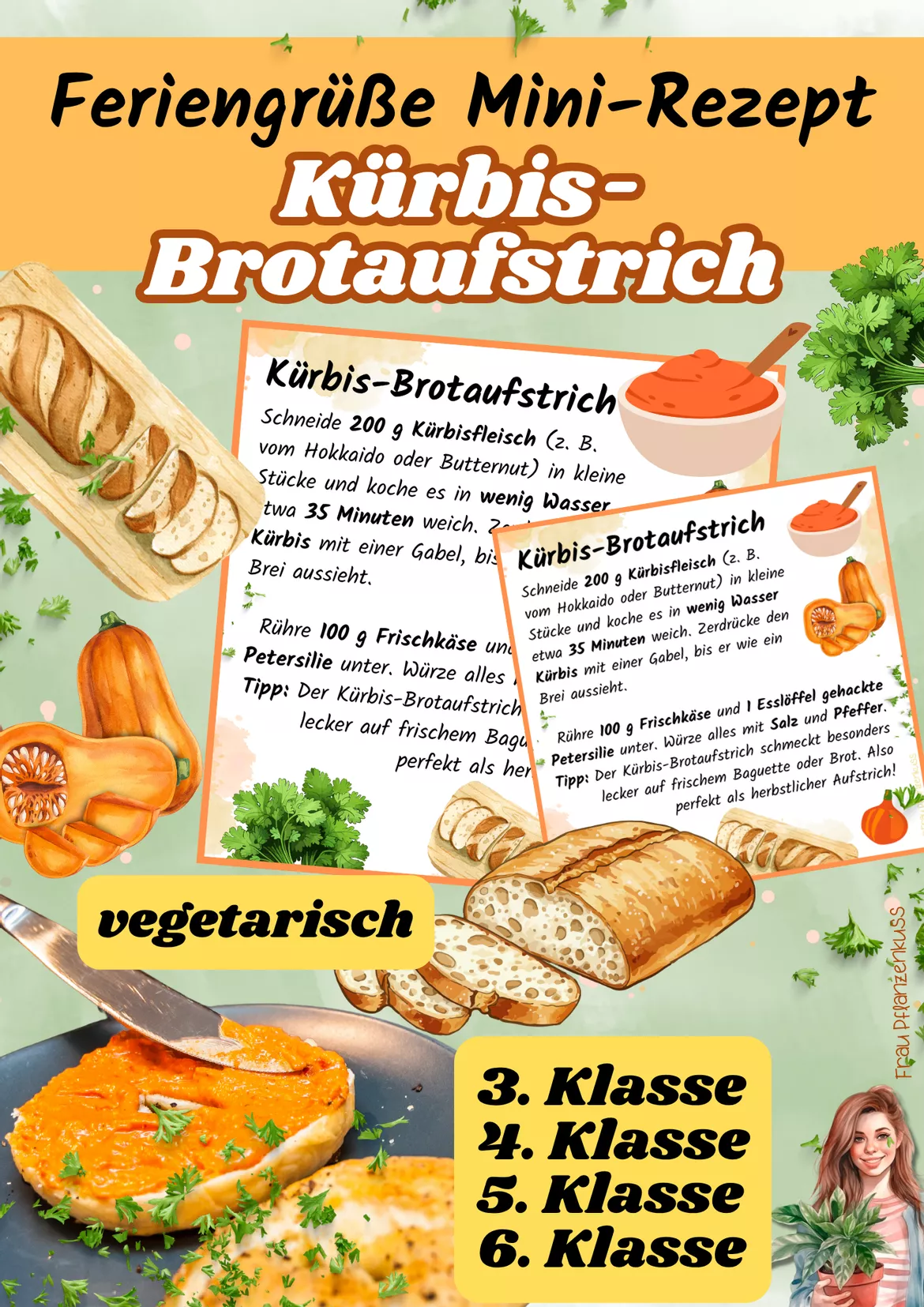 Bild in der Beschreibung des Unterrichtsmaterials Kürbis-Brotaufstrich | Mini-Rezeptkarte | vegetarisch | Herbstgruß | Klasse 3–6 von Frau Pflanzenkuss #3