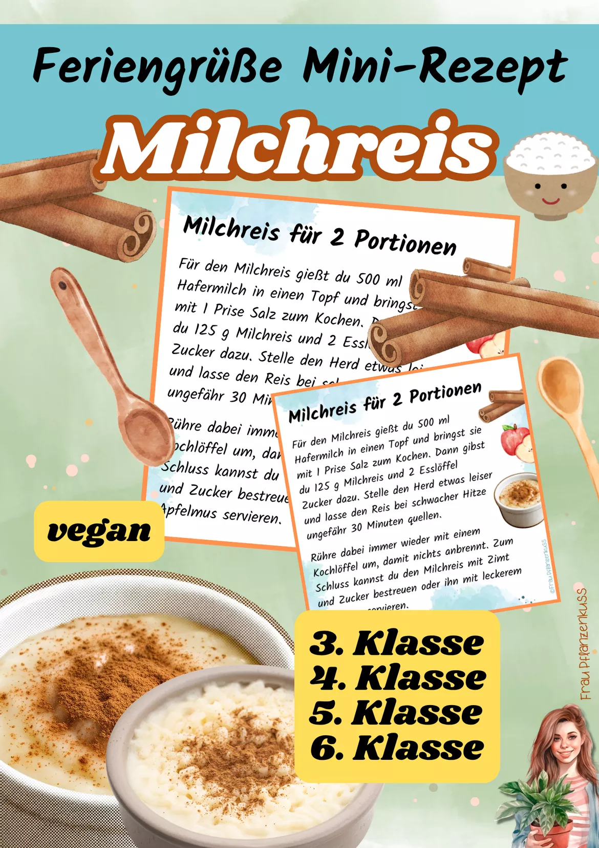 Bild in der Beschreibung des Unterrichtsmaterials Milchreis | Mini-Rezeptkarte | vegan | Herbstgruß | Klasse 3–6 von Frau Pflanzenkuss #3