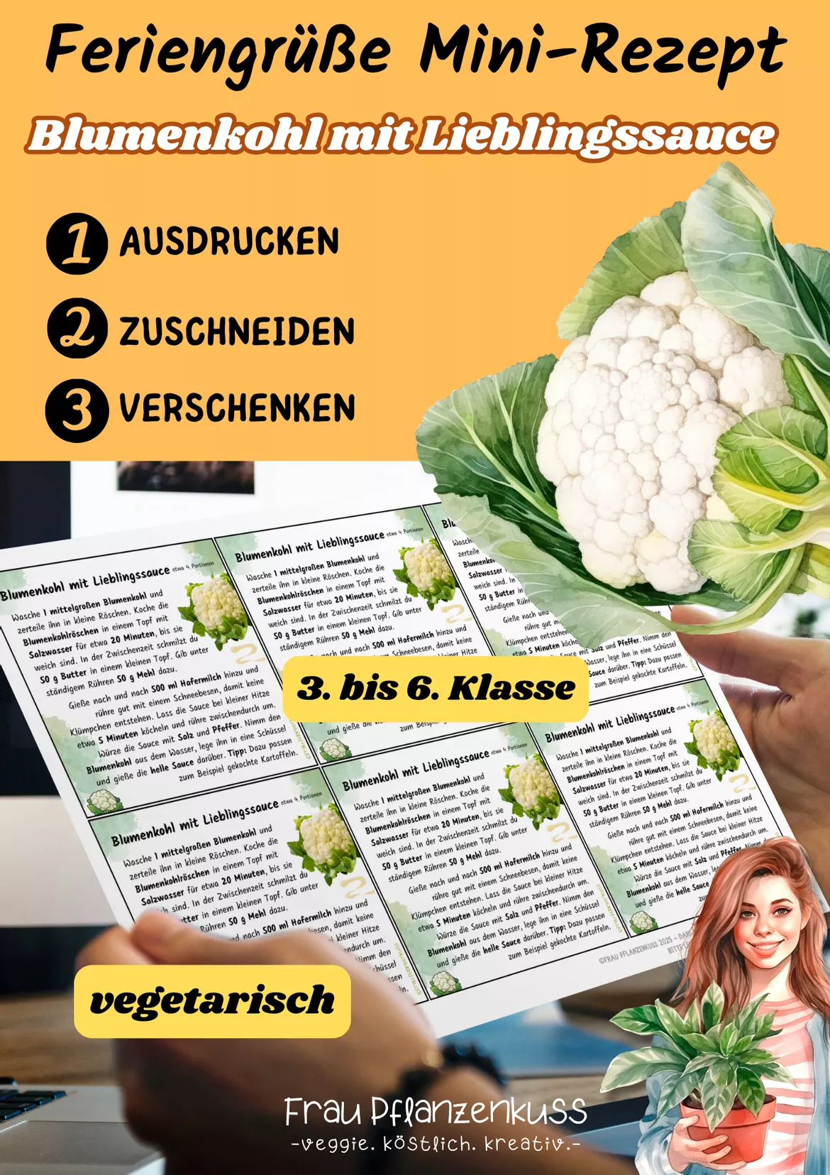 Bild in der Beschreibung des Unterrichtsmaterials Blumenkohl mit Lieblingssauce | Mini-Rezeptkarte | vegetarisch | Herbstgruß | Klasse 3–6 von Frau Pflanzenkuss #1