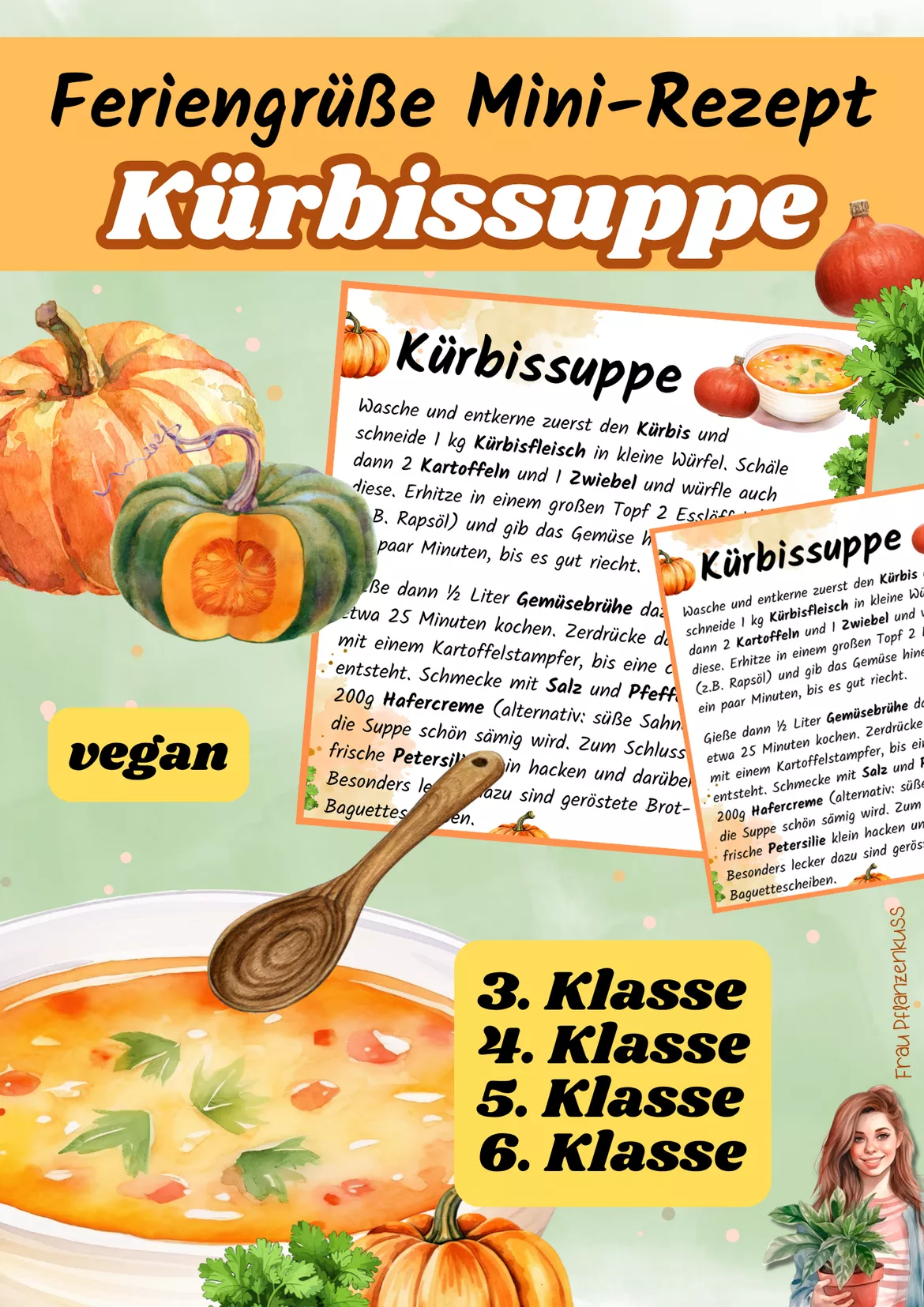 Bild in der Beschreibung des Unterrichtsmaterials Kürbissuppe | Mini-Rezeptkarte | vegan | Herbstgruß | Klasse 3–6 von Frau Pflanzenkuss #3