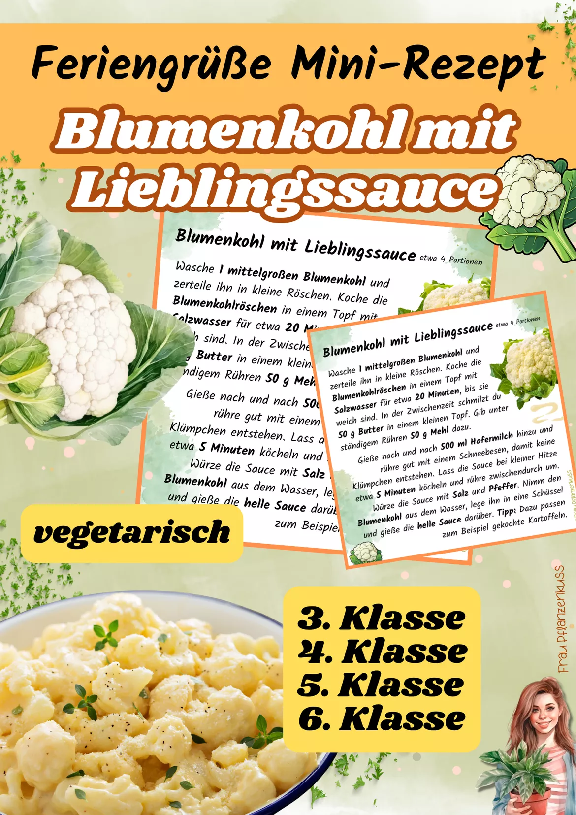 Bild in der Beschreibung des Unterrichtsmaterials Blumenkohl mit Lieblingssauce | Mini-Rezeptkarte | vegetarisch | Herbstgruß | Klasse 3–6 von Frau Pflanzenkuss #2