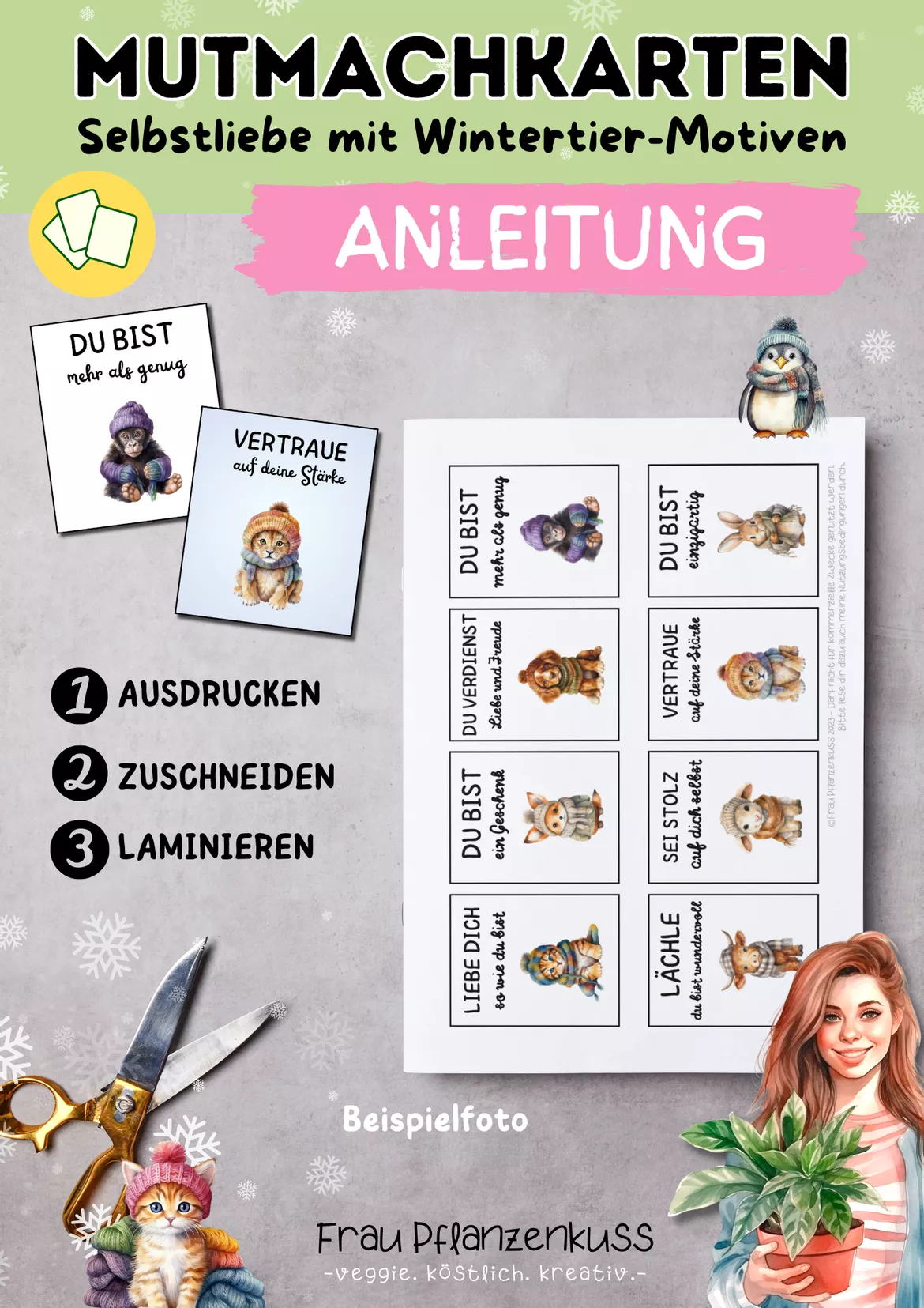 Bild in der Beschreibung des Unterrichtsmaterials Mutmachkarten Wintertiere | Positive Affirmationen für mehr Selbstvertrauen | Klasse 5–7 von Frau Pflanzenkuss #1